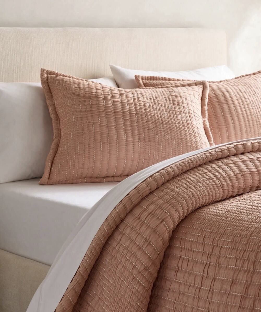 Quince Blush Pink Quilted Pillow Shams and Coverlet Set